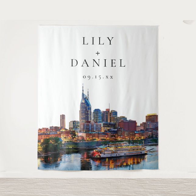 Tapiz Nashville Riverfront Wedding Photo Backdrop (Anverso)