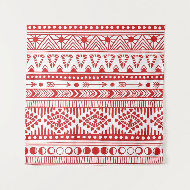 Tapiz Nativo Americano: Doodle de tinta roja. (Anverso)