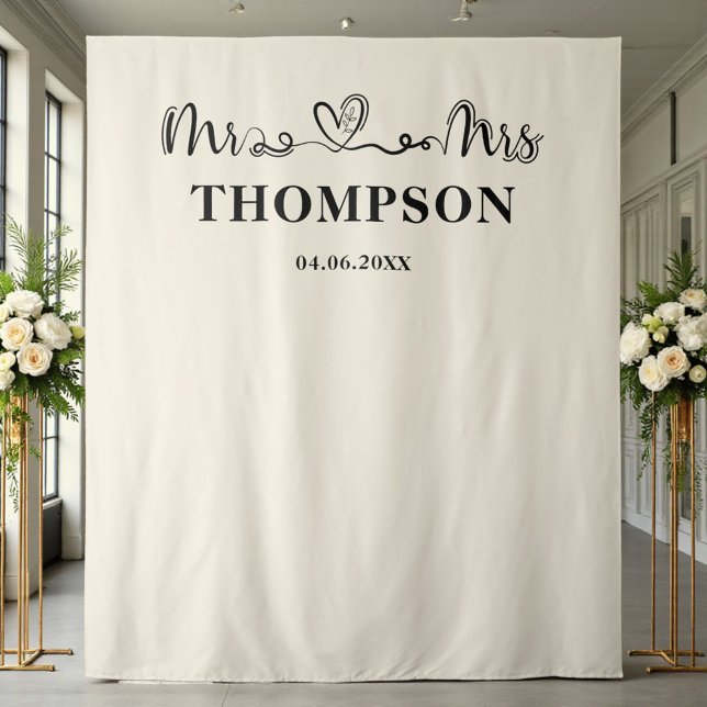 Tapiz Natural White | Mr and Mrs Elegant Simple Backdrop (Subido por el creador)