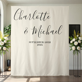 Tapiz Natural White Script Minimalist Wedding Backdrop