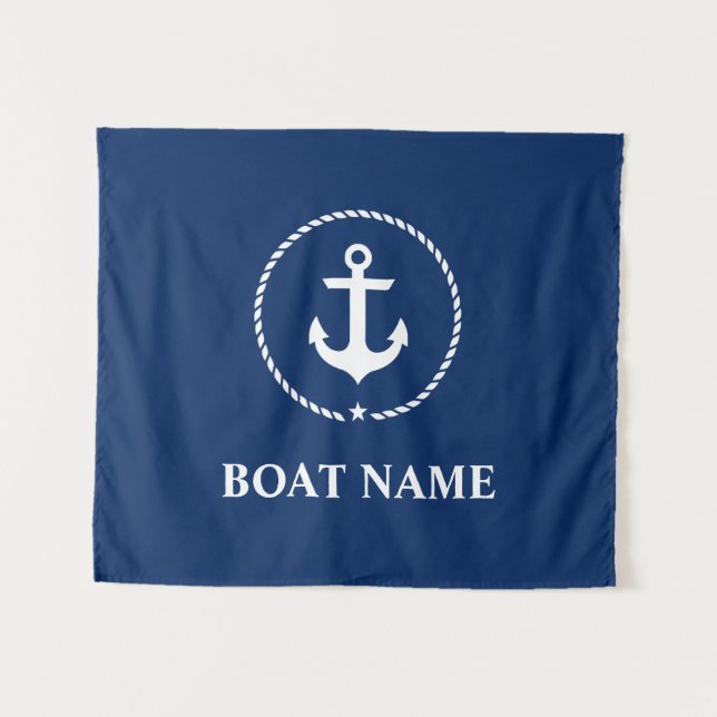 Tapiz Nautical Boat Name Anchor Rope Navy Blue (Anverso (horizontal))