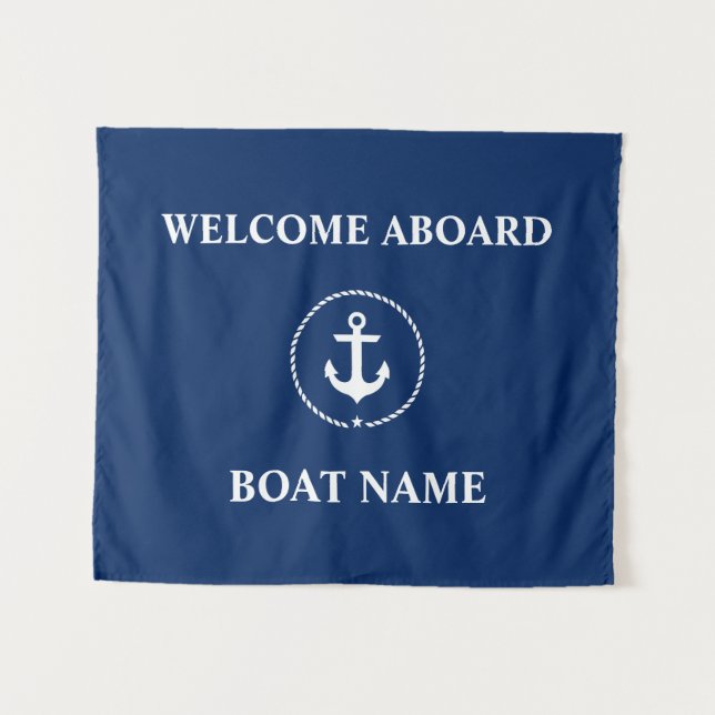 Tapiz Nautical Boat Name Anchor Welcome Navy Blue (Anverso (horizontal))