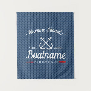 Tapiz Nautical Boat Name Personalised Blue Winol Wool