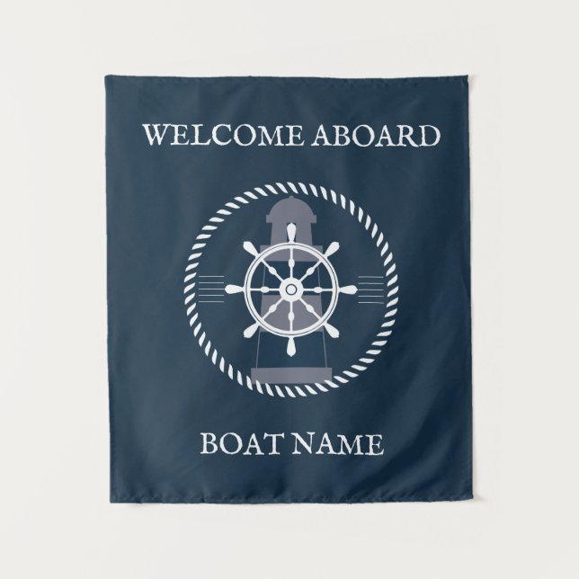 Tapiz Nautical Boat Name Personalized Navy Blue (Anverso)