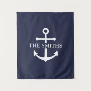 Tapiz Nautical Navy Blue Anchor Nombre de familia person