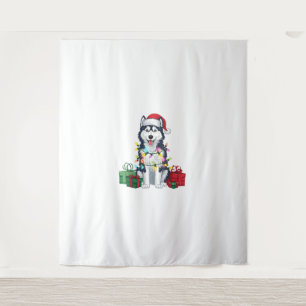 Tapiz Navidad alumbrando Santa Hat Alaskan Husky Dog Chr