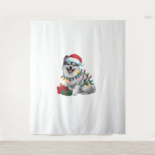 Tapiz Navidad de perro de espitz japonés iluminando Sant