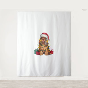 Tapiz Navidad de perro español iluminando Santa Hat Cock