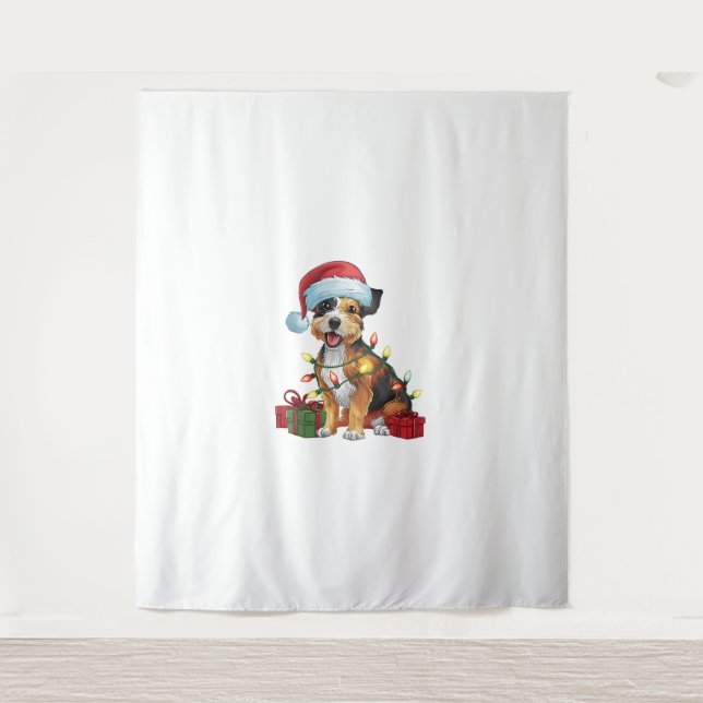 Tapiz Navidad en Santa Hat Border Terrier Dog (Anverso)