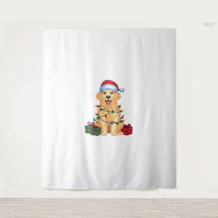 Tapiz Navidad Iluminando a Santa Hat Perro recuperador d