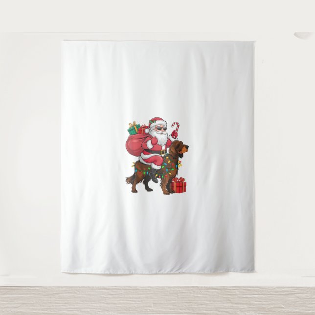 Tapiz Navidad iluminando a Santa Riding Irlanda Setter D (Anverso)