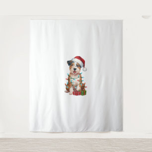 Tapiz Navidad iluminando Santa Hat Australian Terrier Do