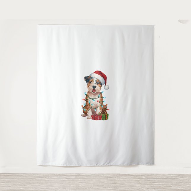 Tapiz Navidad iluminando Santa Hat Australian Terrier Do (Anverso)