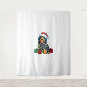 Tapiz Navidad iluminando Santa Hat Perro de agua portugu