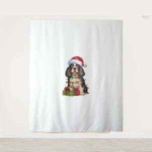 Tapiz Navidad iluminando Santa Hat Perro Malamute Alaska