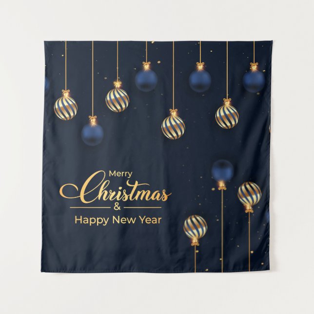 Tapiz Navidades banner decoración de oro azul vacaciones (Anverso)