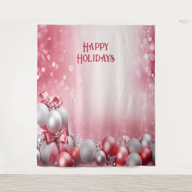 Tapiz Navidades blancos rosados con fondo de vacaciones (Anverso)
