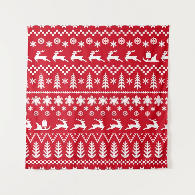 Tapiz Navidades clásicos: Patrón rojo blanco de invierno (Anverso)