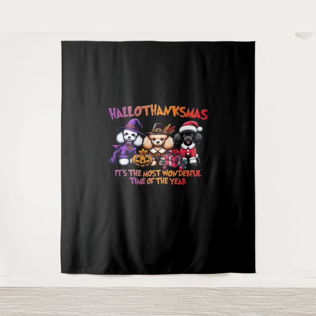 Tapiz Navidades de Acción de Gracias de Poodle Halloween (Anverso)