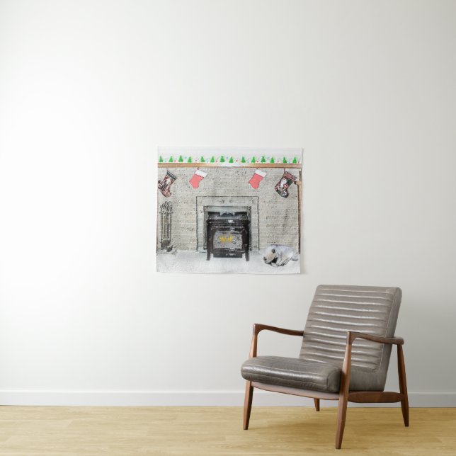 Tapiz Navidades de Keeshond picotean perro con pintura d (In situ (horizontal))