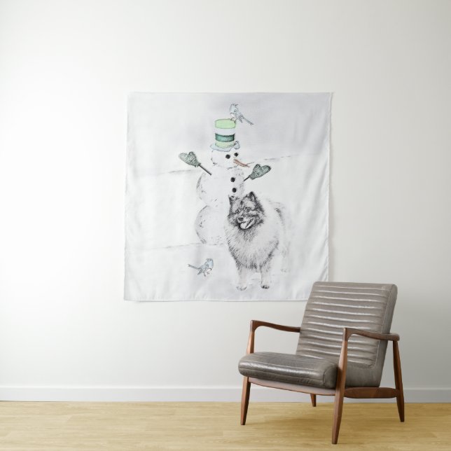 Tapiz Navidades de Keeshond Snowman pinta arte de perro (In situ (horizontal))