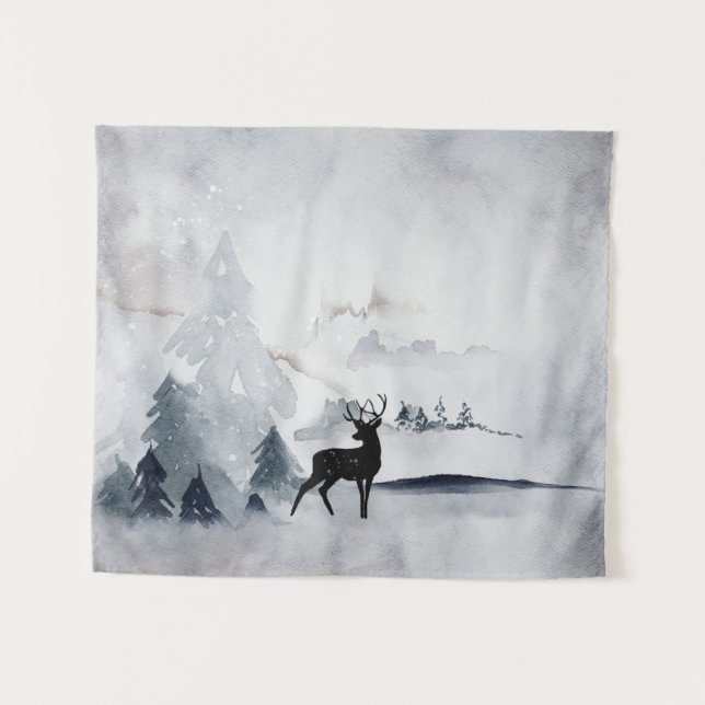 Tapiz Navidades de la acuarela gris y salvaje (Anverso (horizontal))