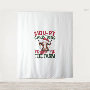 Tapiz Navidades De La Granja Cow Moo-ry Navidades