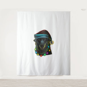 Tapiz navidades de perro cómico negro Santa Hat ilumina 