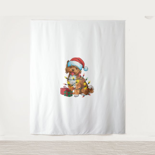 Tapiz Navidades de perro de Santa Hat Lowchen iluminan N (Anverso)