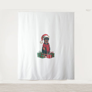 Tapiz Navidades de Perro Doberman de Santa Hat Lughting