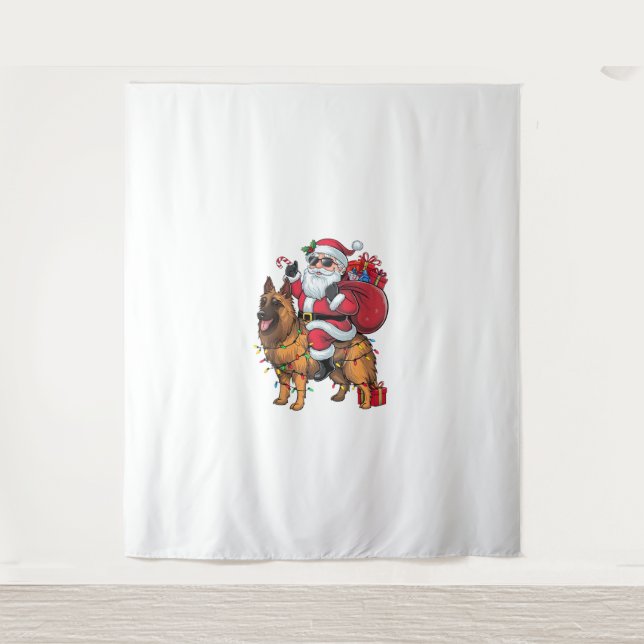 Tapiz Navidades de perro pastor alemán en Santa Riding (Anverso)