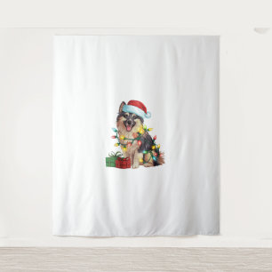 Tapiz Navidades de Perro Spitz Alemán iluminando Santa H