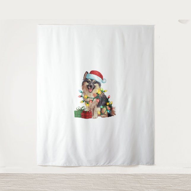 Tapiz Navidades de Perro Spitz Alemán iluminando Santa H (Anverso)