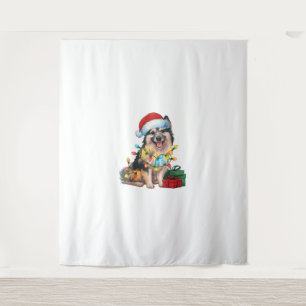 Tapiz Navidades de Perro Spitz Alemán iluminando Santa H