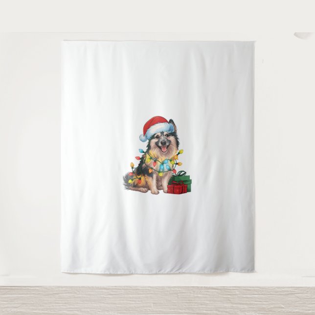 Tapiz Navidades de Perro Spitz Alemán iluminando Santa H (Anverso)
