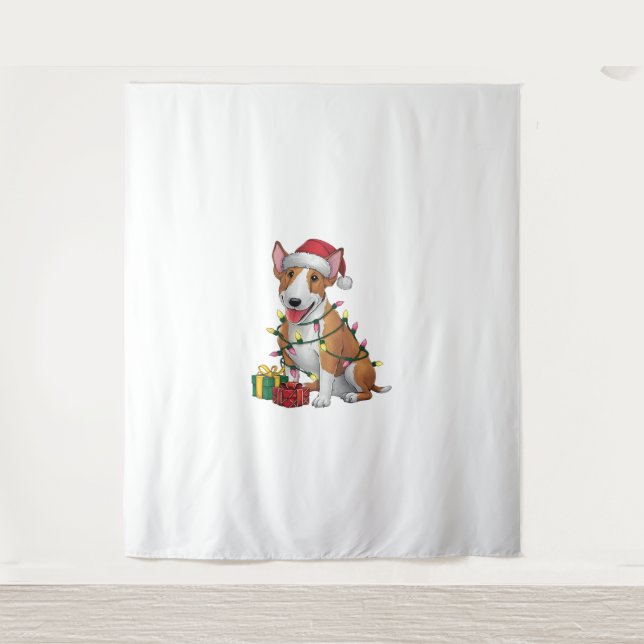 Tapiz Navidades de perros de Santa Hat Bull Terrier (Anverso)