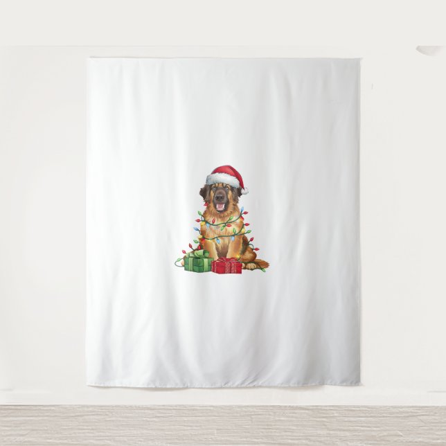 Tapiz Navidades de perros de Santa Hat Leonberger (Anverso)