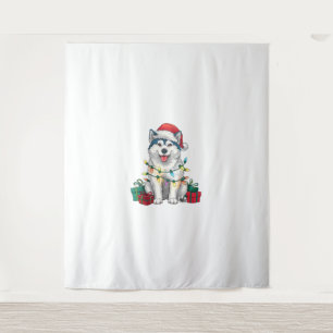 Tapiz Navidades de perros de Santa Hat Malamute Lighting