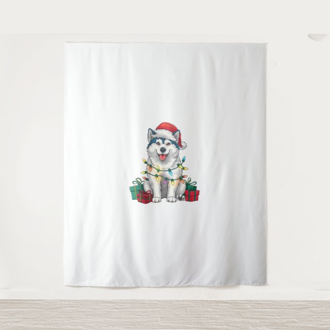 Tapiz Navidades de perros de Santa Hat Malamute Lighting (Anverso)
