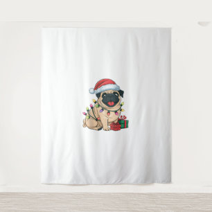 Tapiz Navidades de perros de Santa Hat Pug Lughting