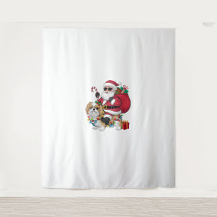 Tapiz Navidades de perros de Shih Tzu iluminando Santa R