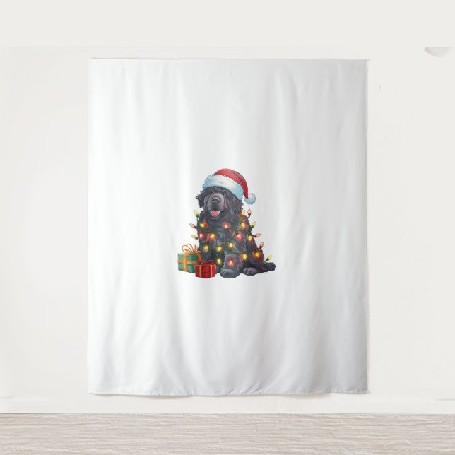 Tapiz Navidades de perros de Terranova iluminando Santa  (Anverso)