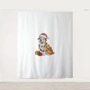 Tapiz Navidades de perros euroasier de Santa Hat Lughtin