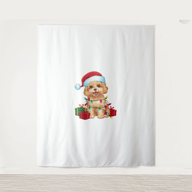 Tapiz Navidades de perros maltipoo de Santa Hat (Anverso)