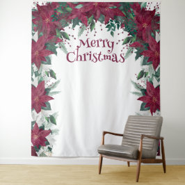 Tapiz Navidades de Poinsettia de Borgoña Blanca Foto de 