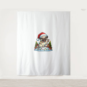 Tapiz Navidades de Pug, mano de paz divertida, iluminan 