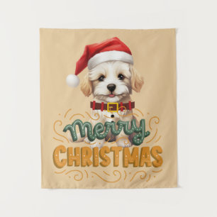 Tapiz Navidades de texto antiguos de Santa dog Cute