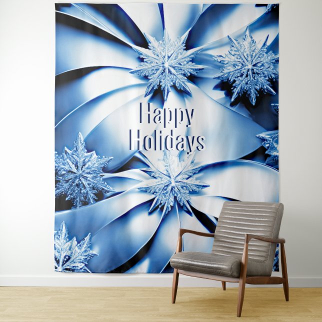 Tapiz Navidades de vacaciones florales azules fondo (In situ)