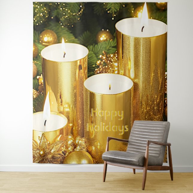 Tapiz Navidades de velas doradas fondo de vacaciones (In situ)