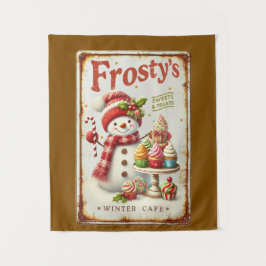 Tapiz Navidades de Winter Cafe snowman arte rústico fres